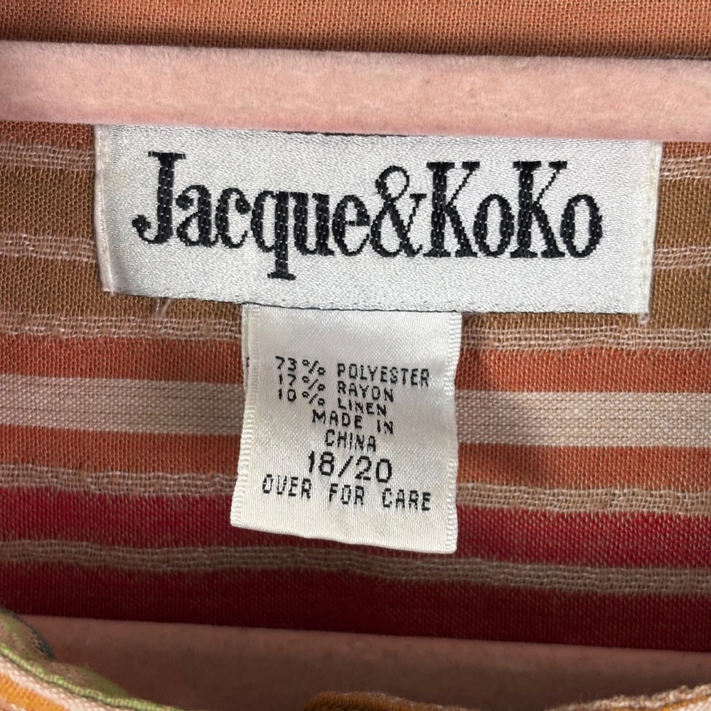 Jacque & KoKo Striped Button Down Shirt 18/20 Multi-Color Linen Stain - Picture 5 of 12